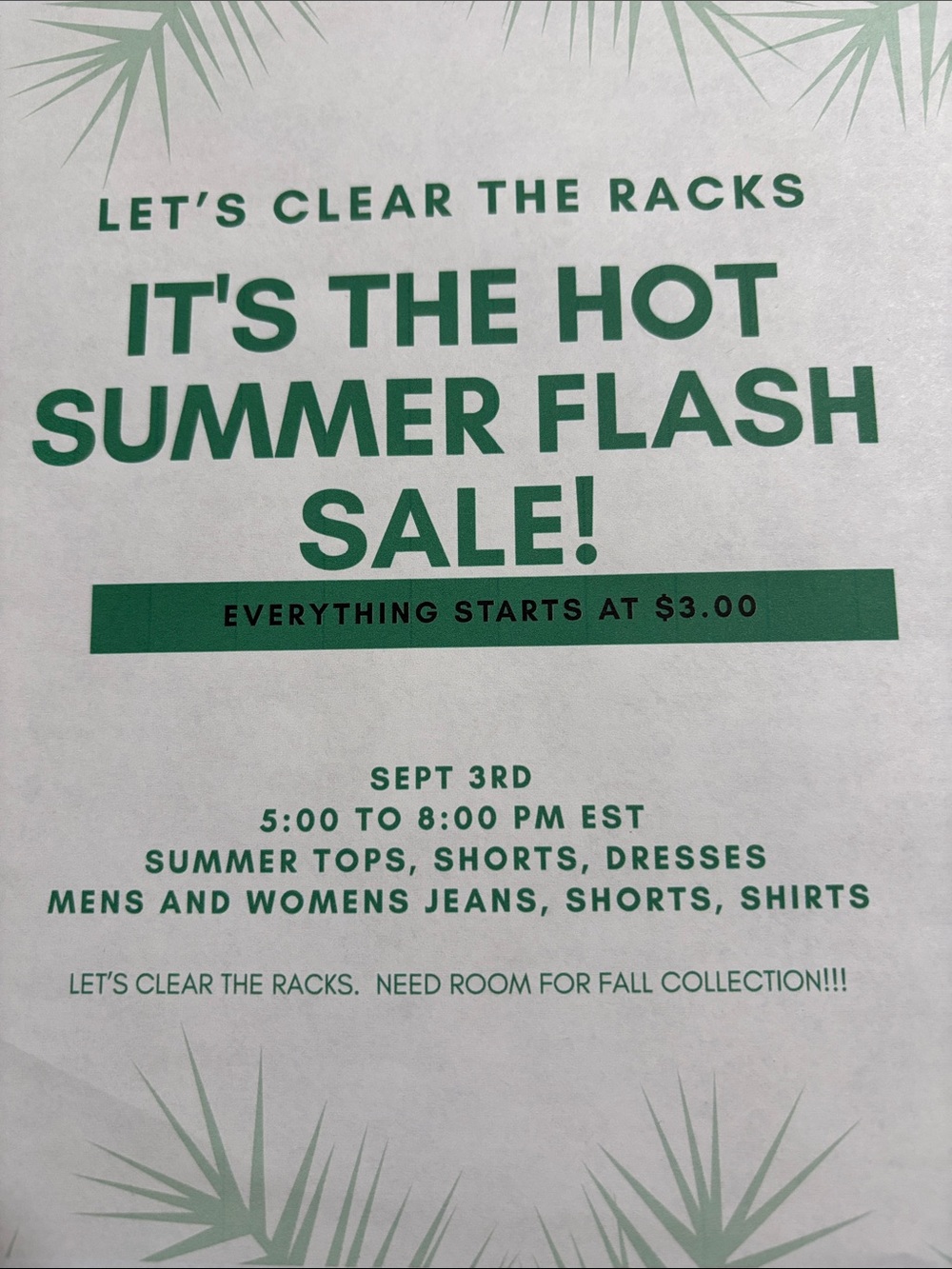 Live Show—Summer Flash Sale—-Thursday, Sept. 3rd—5 pm EST.
